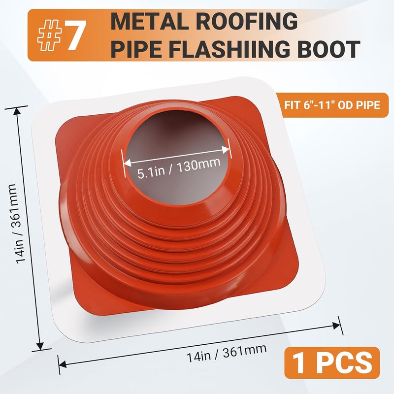 Aothotop #7 High Temp Silicone Metal Roof Pipe Flashing Boot - Roof Vent Boot for Pipe OD 6" to 11" - Square Base 14" x 14" - Roof Vent Cover for Stove Pipe & Plumbing Vents with Roofing Screws & Hex Socket - Image 2
